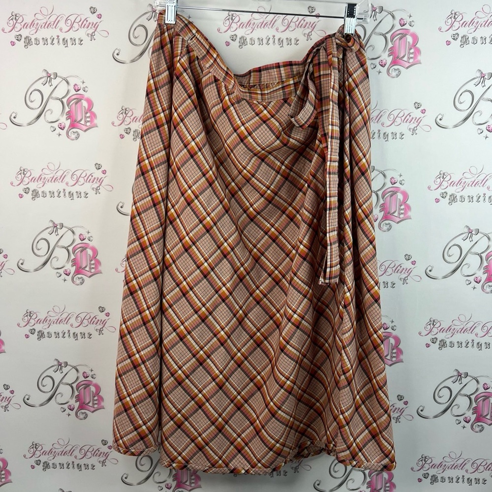 Skirt wrap vintage orange pink white Plaid Wrap Skirt in Orange and Brown